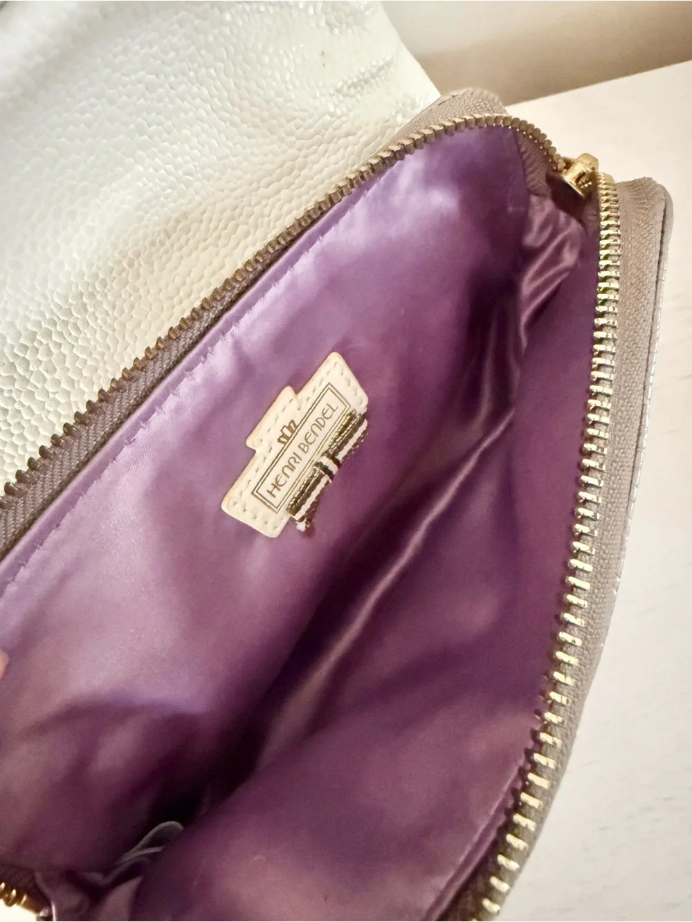 Henri Bendel Pebbled Leather Flap Clutch with Wristlet Chain